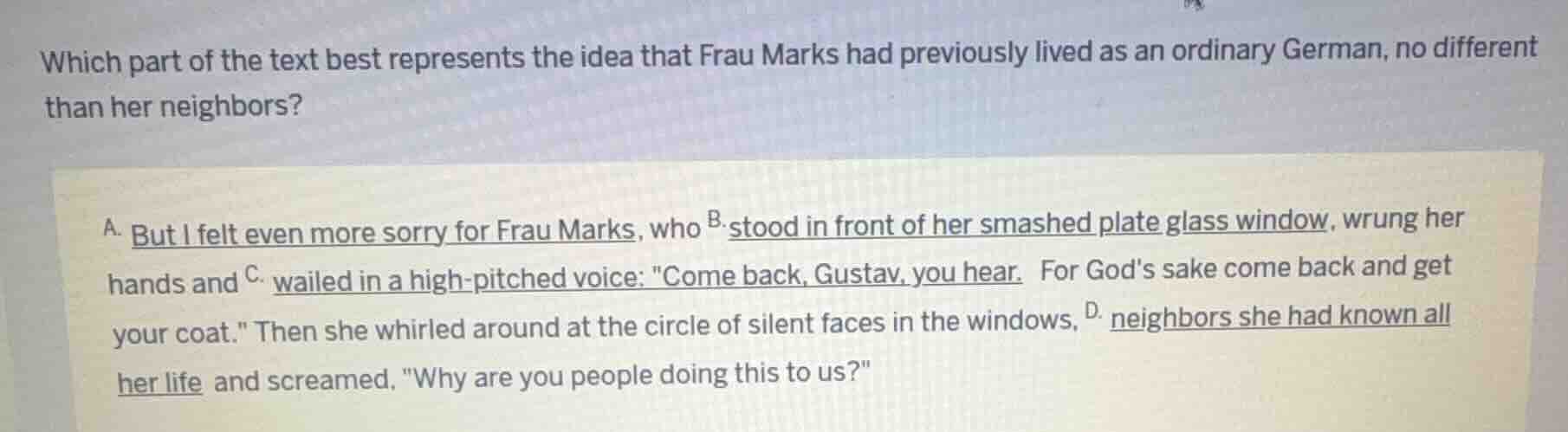 which part of the text best represents the idea that frau marks had pre…