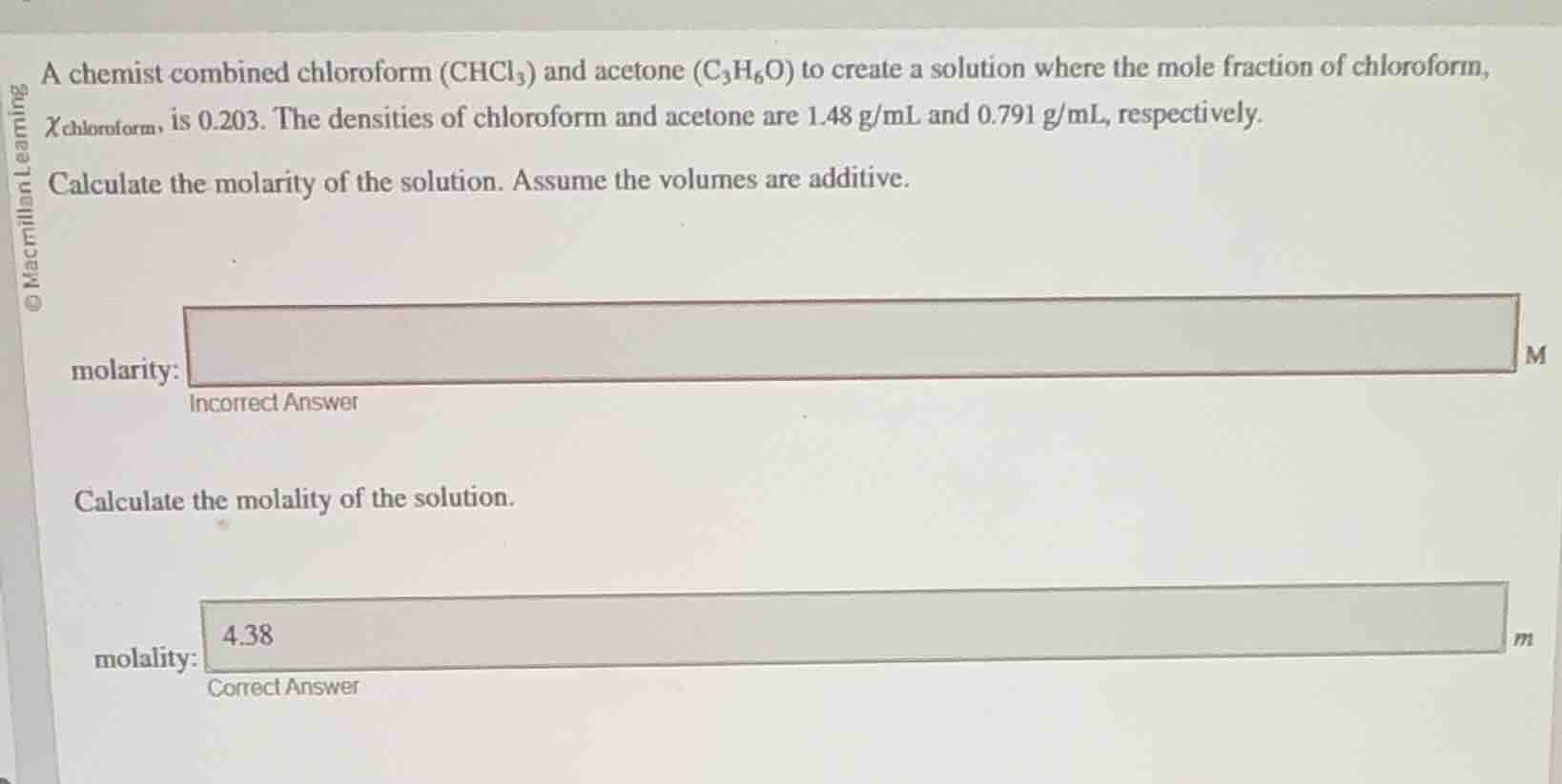a chemist combined chloroform (chcl₃) and acetone (c₃h₆o) to create a s…