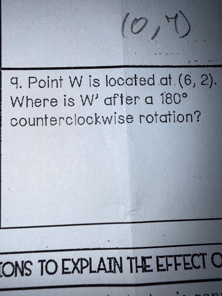 9. point w is located at (6, 2). where is w after a 180° counterclockwi…