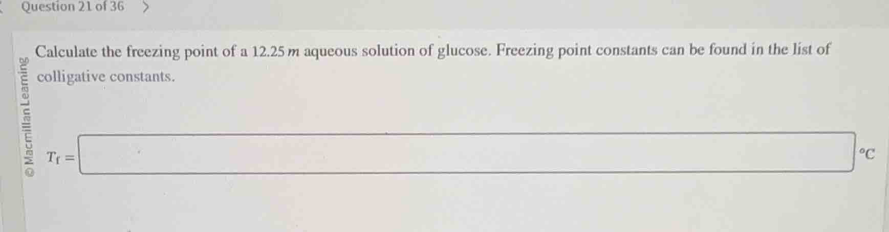 question 21 of 36 calculate the freezing point of a 12.25$m$ aqueous so…