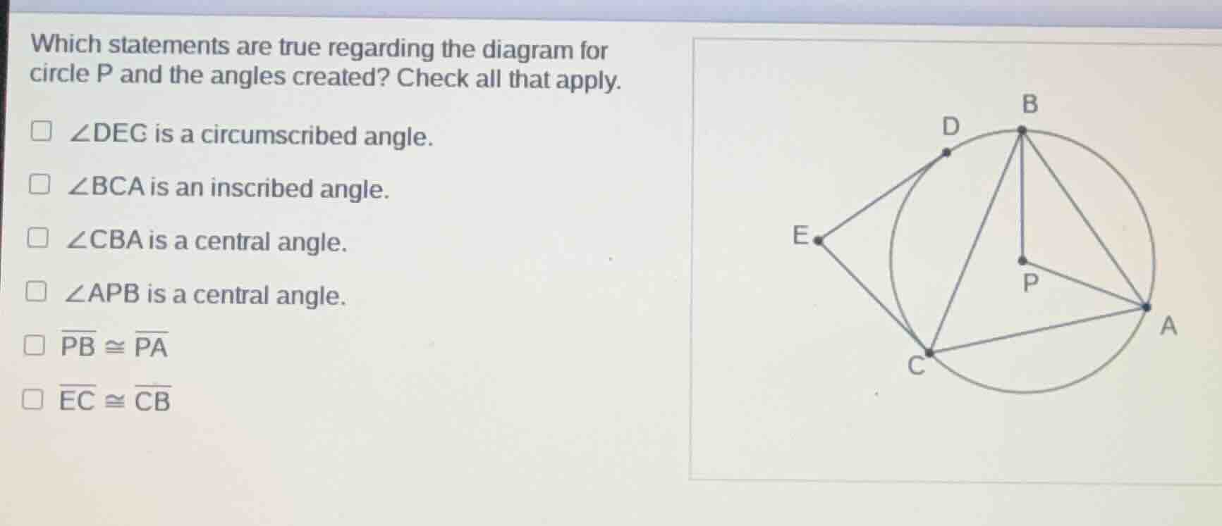 which statements are true regarding the diagram for circle p and the an…