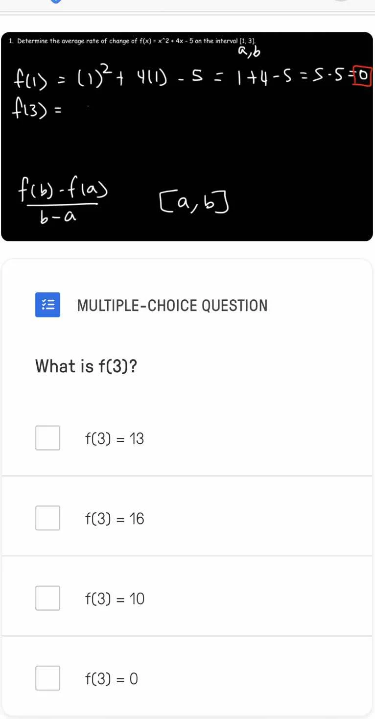 1. determine the average rate of change of $f(x)=x^2 + 4x - 5$ on the i…