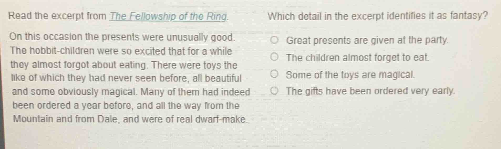 read the excerpt from the fellowship of the ring. on this occasion the …