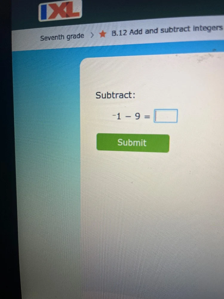 seventh grade > ★ b.12 add and subtract integers subtract: $-1 - 9 = \\…