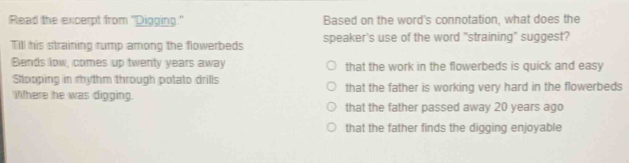 read the excerpt from \digging.\ till his straining rump among the flow…