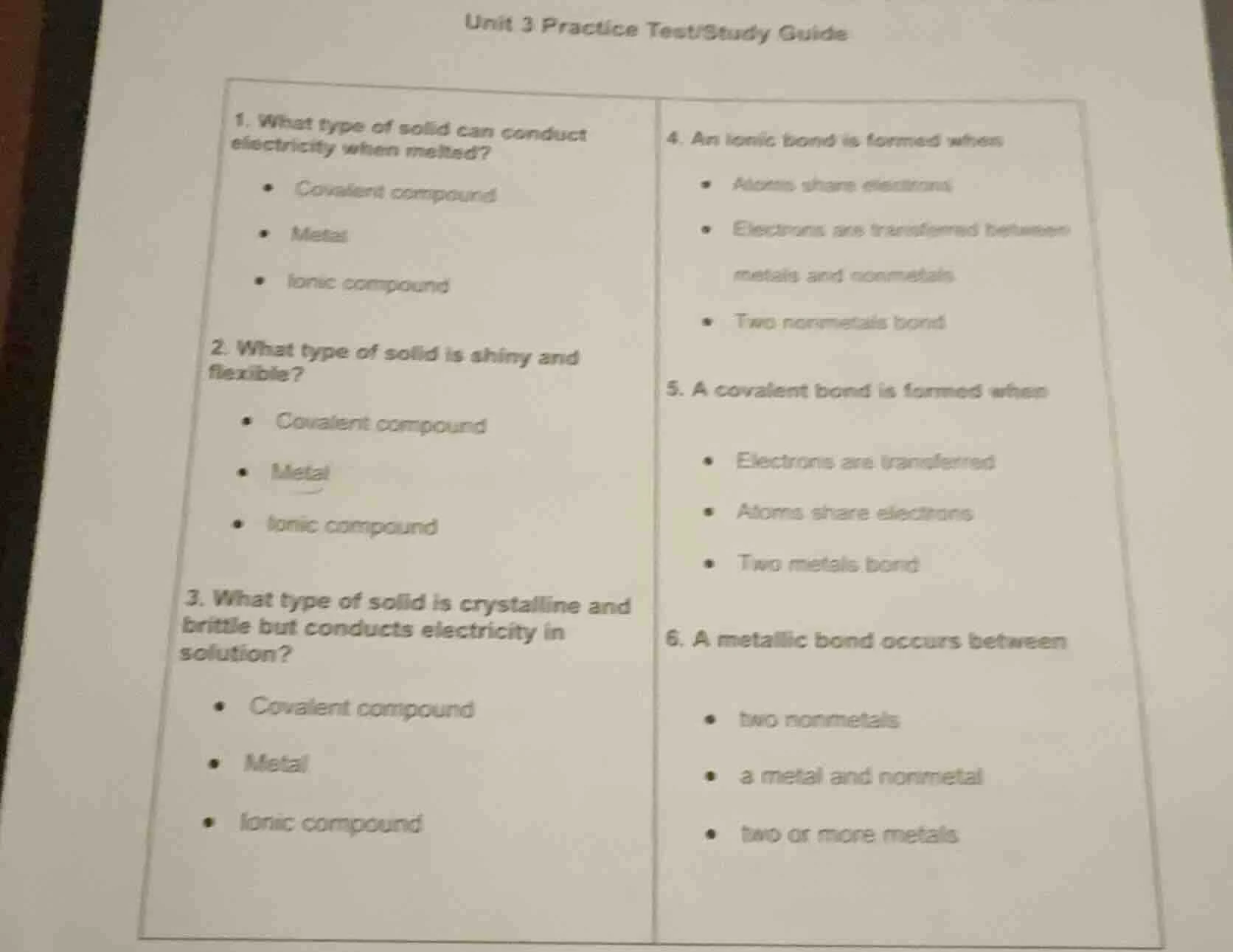 unit 3 practice test/study guide 1. what type of solid can conduct elec…
