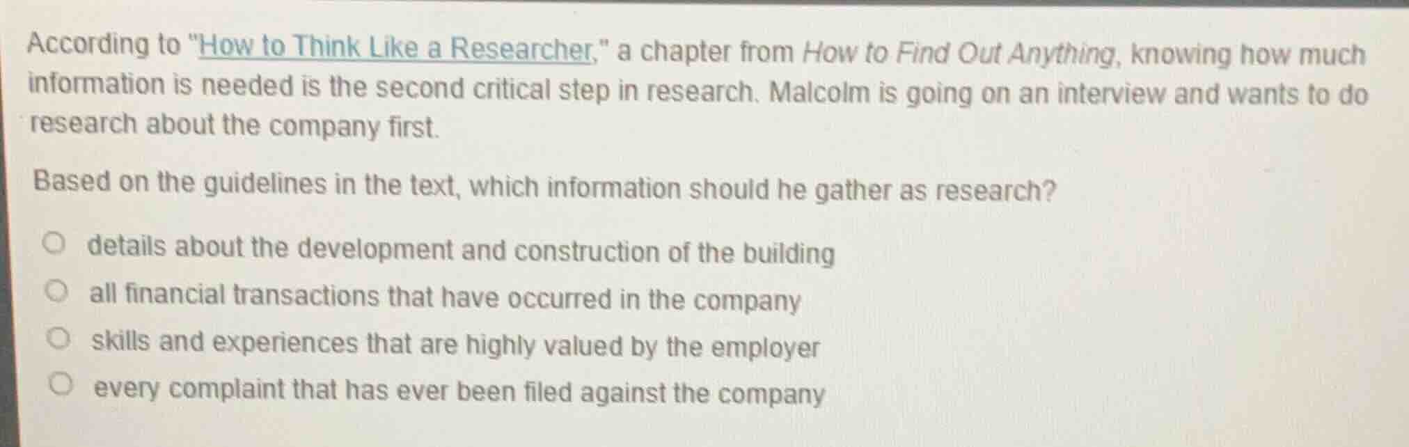 according to \how to think like a researcher,\ a chapter from how to fi…