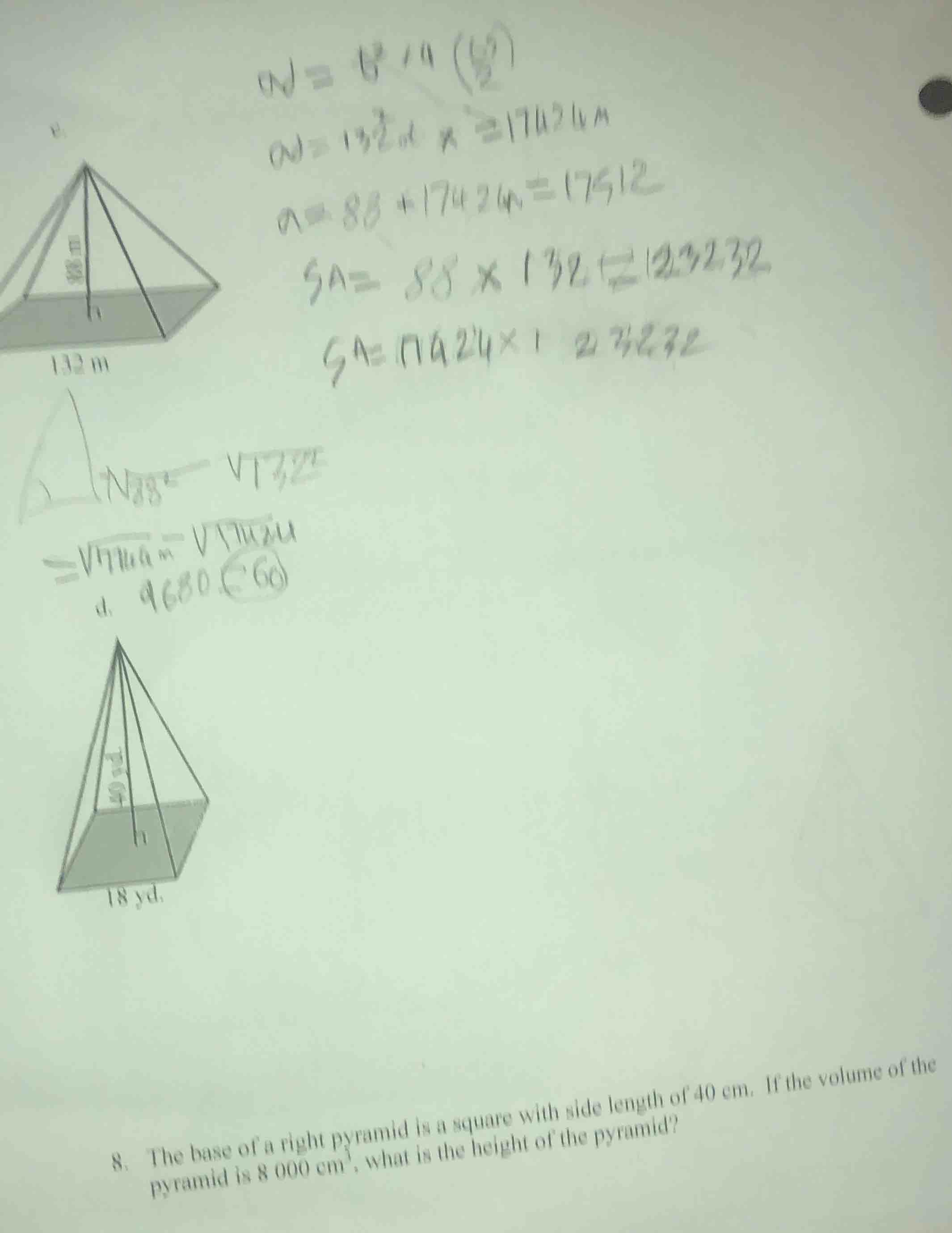 $v = b^{2}/4 (\\frac{h}{2})$$v=132^{2}×x=17424$$a=88×17424=17512$$sa=88…