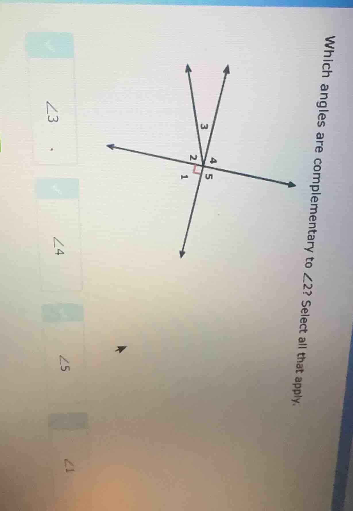 which angles are complementary to $angle2$? select all that apply. $ang…
