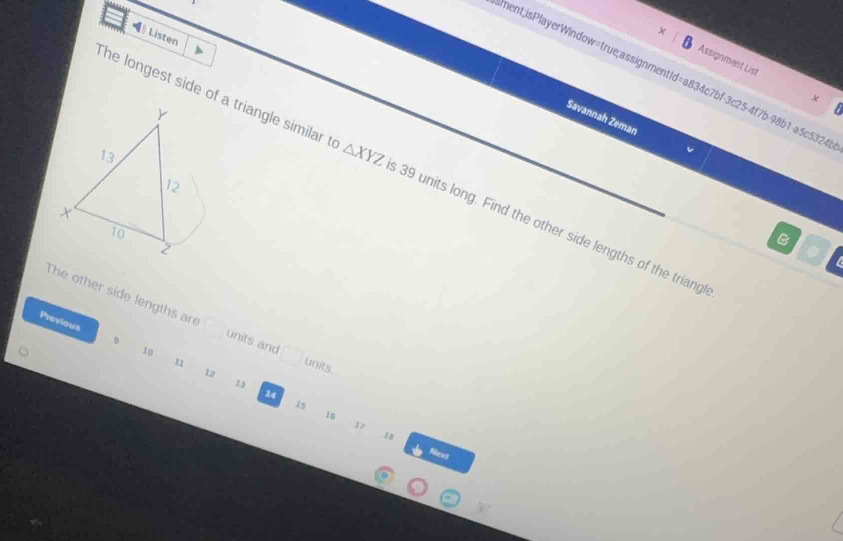 listen the longest side of a triangle similar to $\triangle xyz$ is 39 …