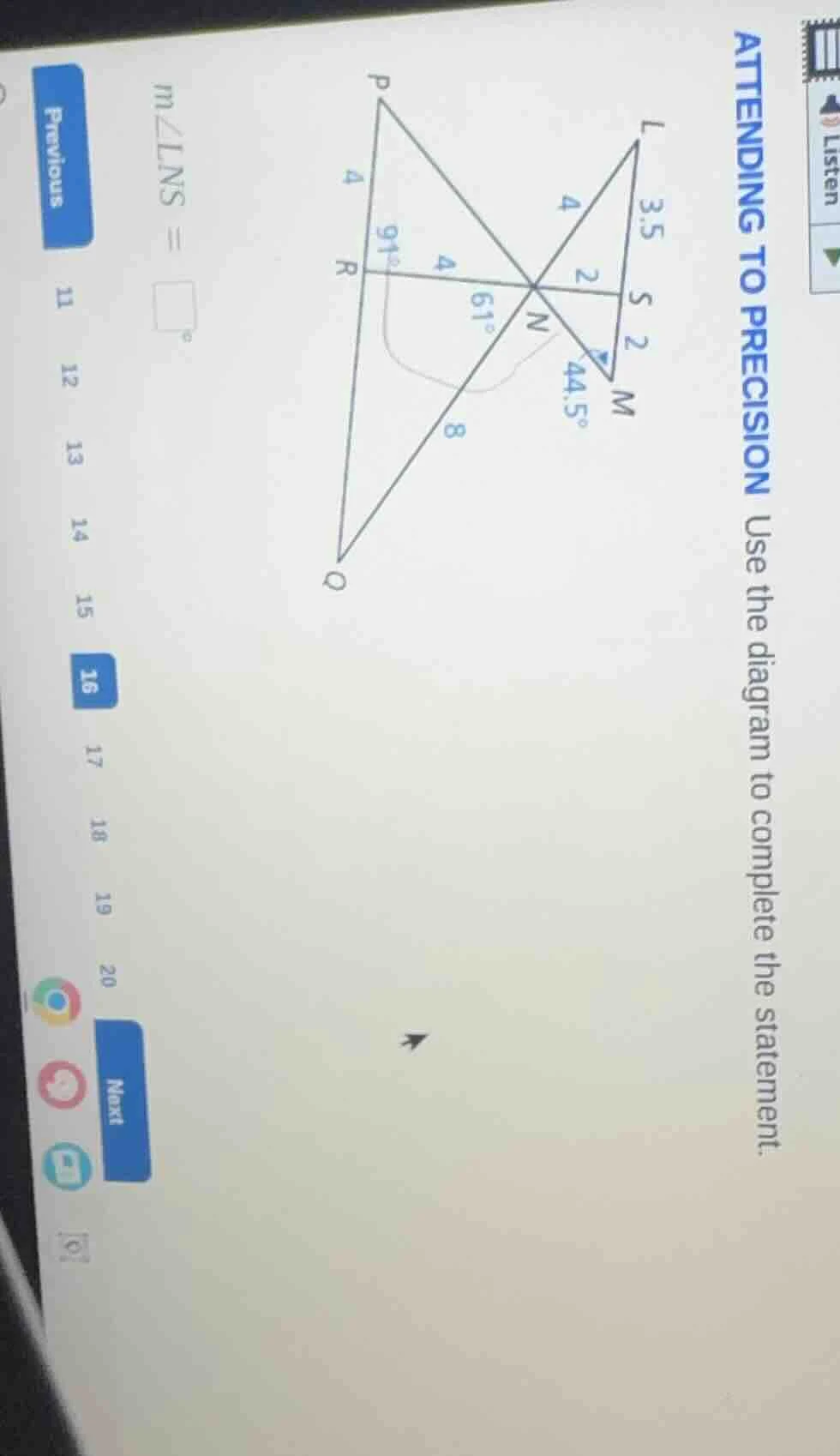 attending to precision use the diagram to complete the statement. $m\\a…