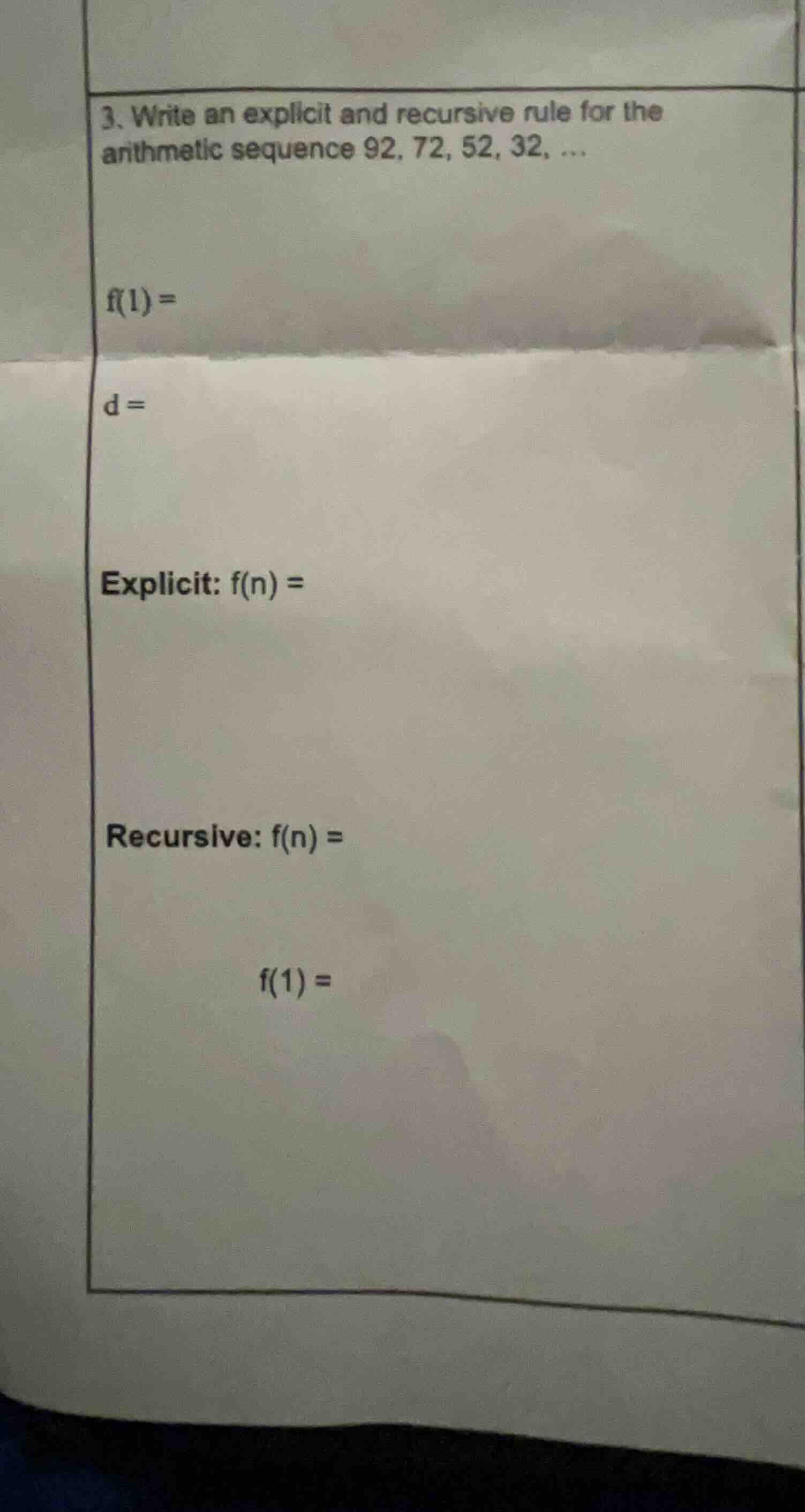 3. write an explicit and recursive rule for the arithmetic sequence 92,…
