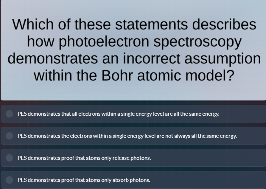 which of these statements describes how photoelectron spectroscopy demo…