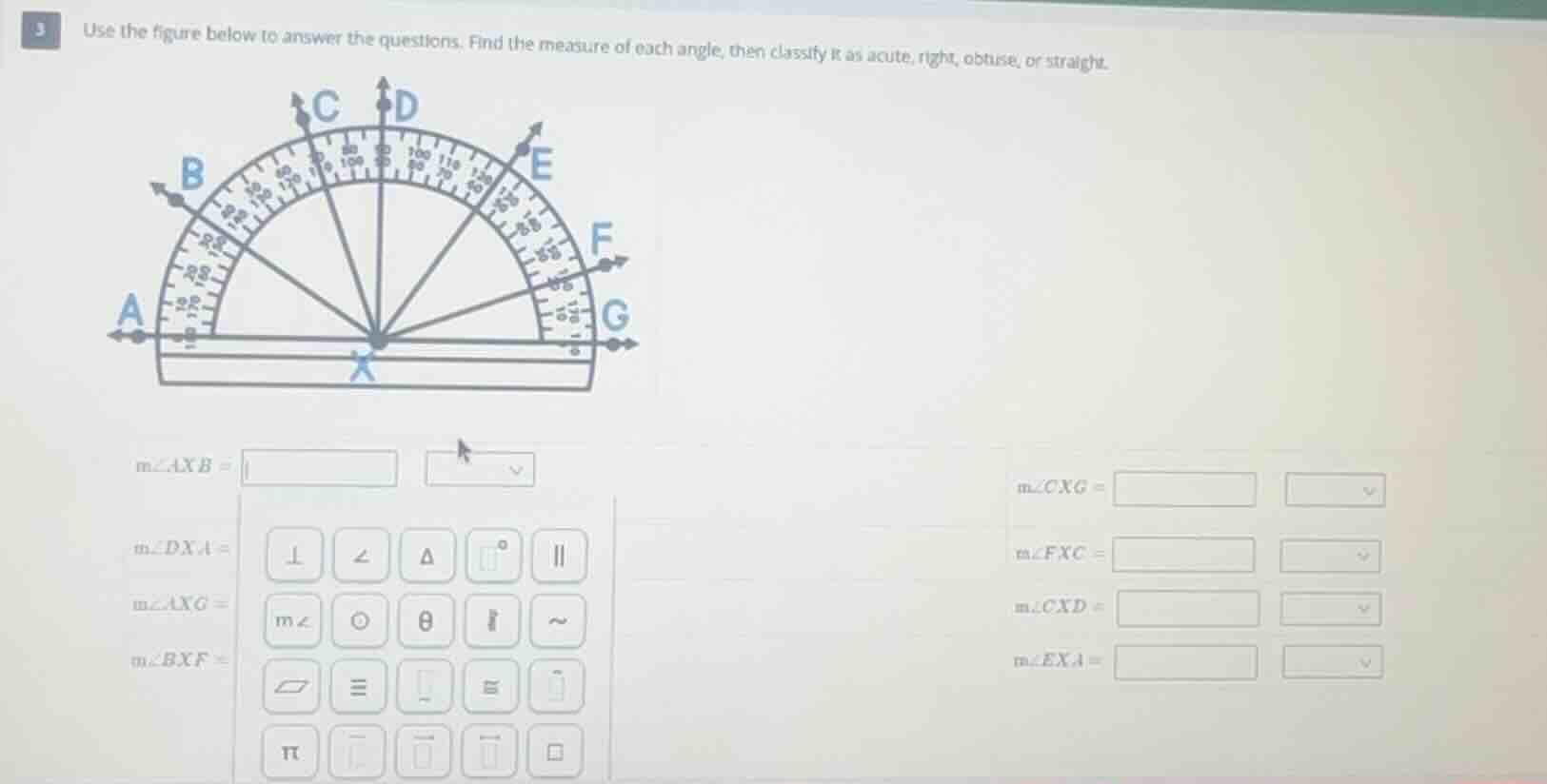 3 use the figure below to answer the questions. find the measure of eac…