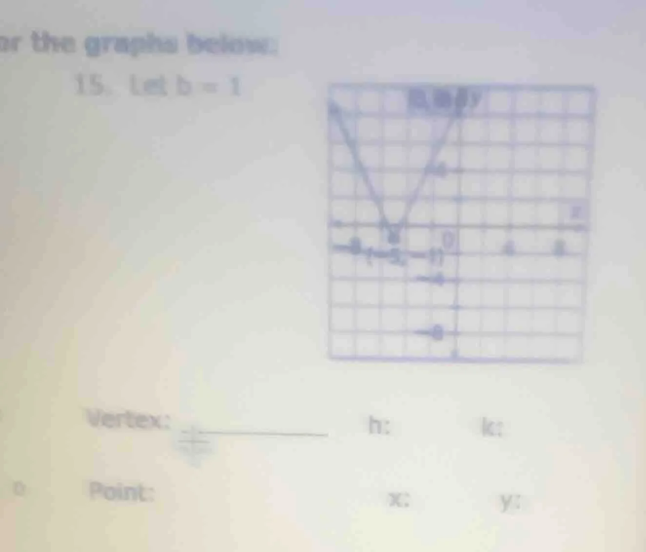 or the graphs below: 15. let b = 1 vertex: __________ h: ______ k: ____…