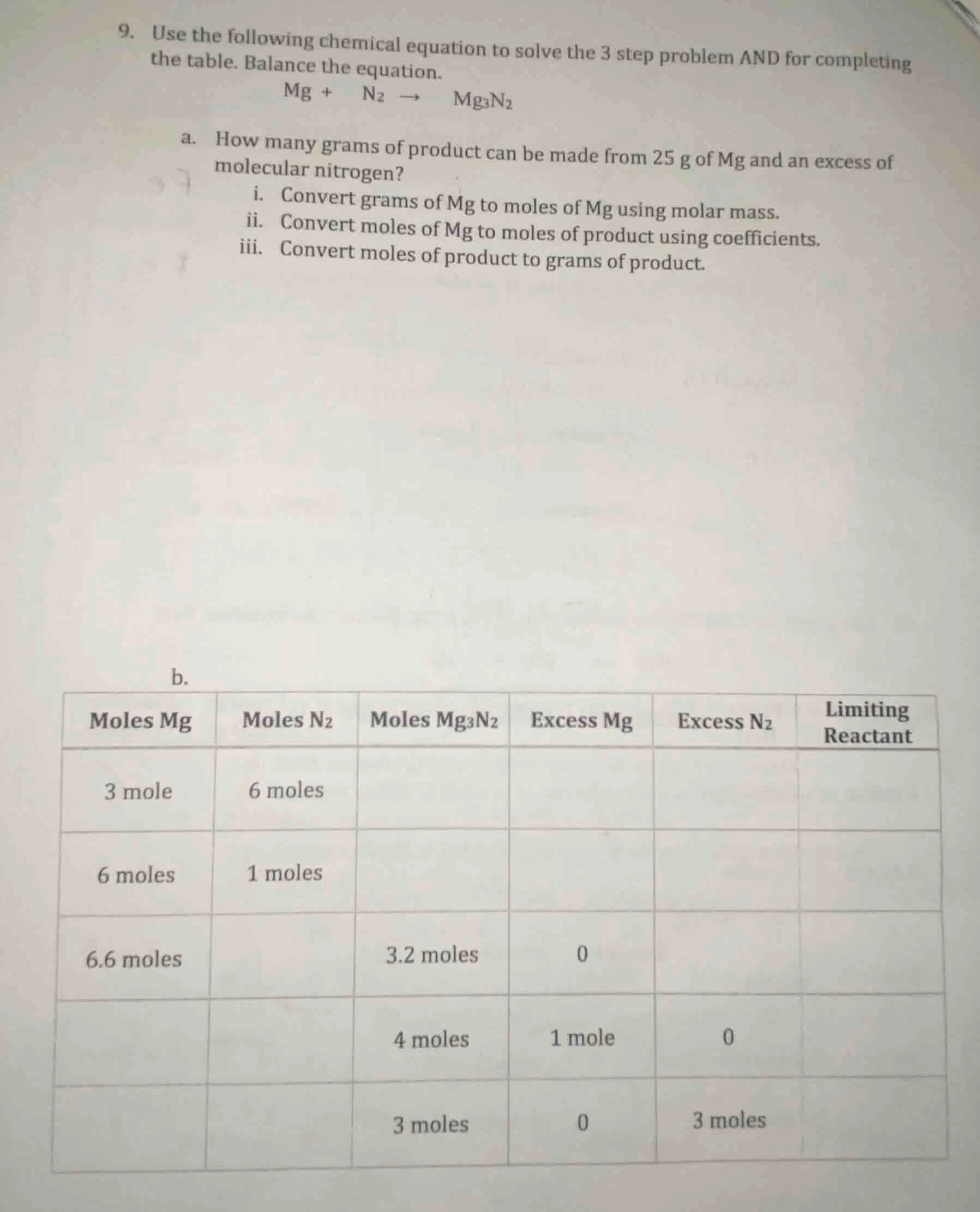 9. use the following chemical equation to solve the 3 step problem and …