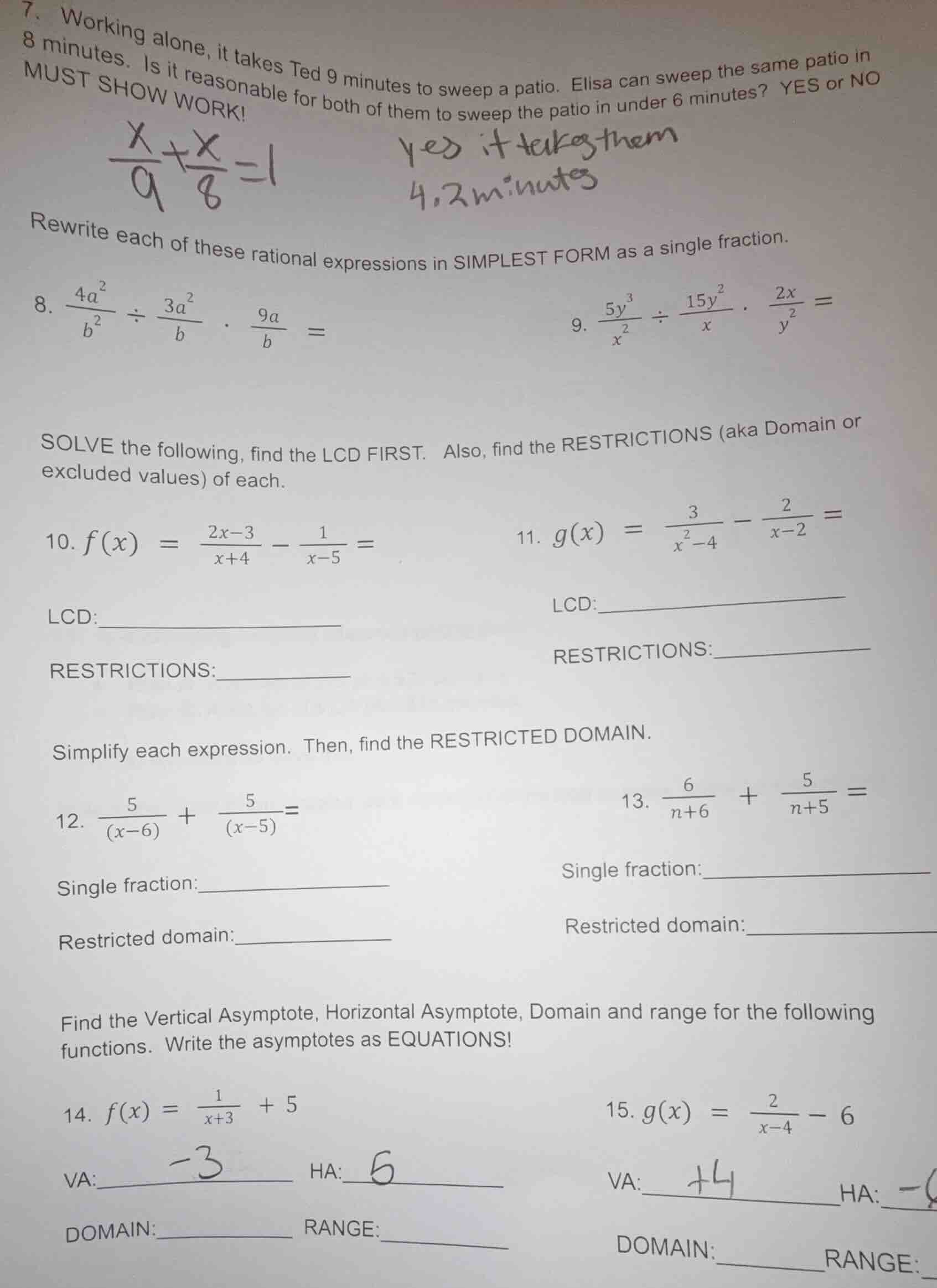 7. working alone, it takes ted 9 minutes to sweep a patio. elisa can sw…