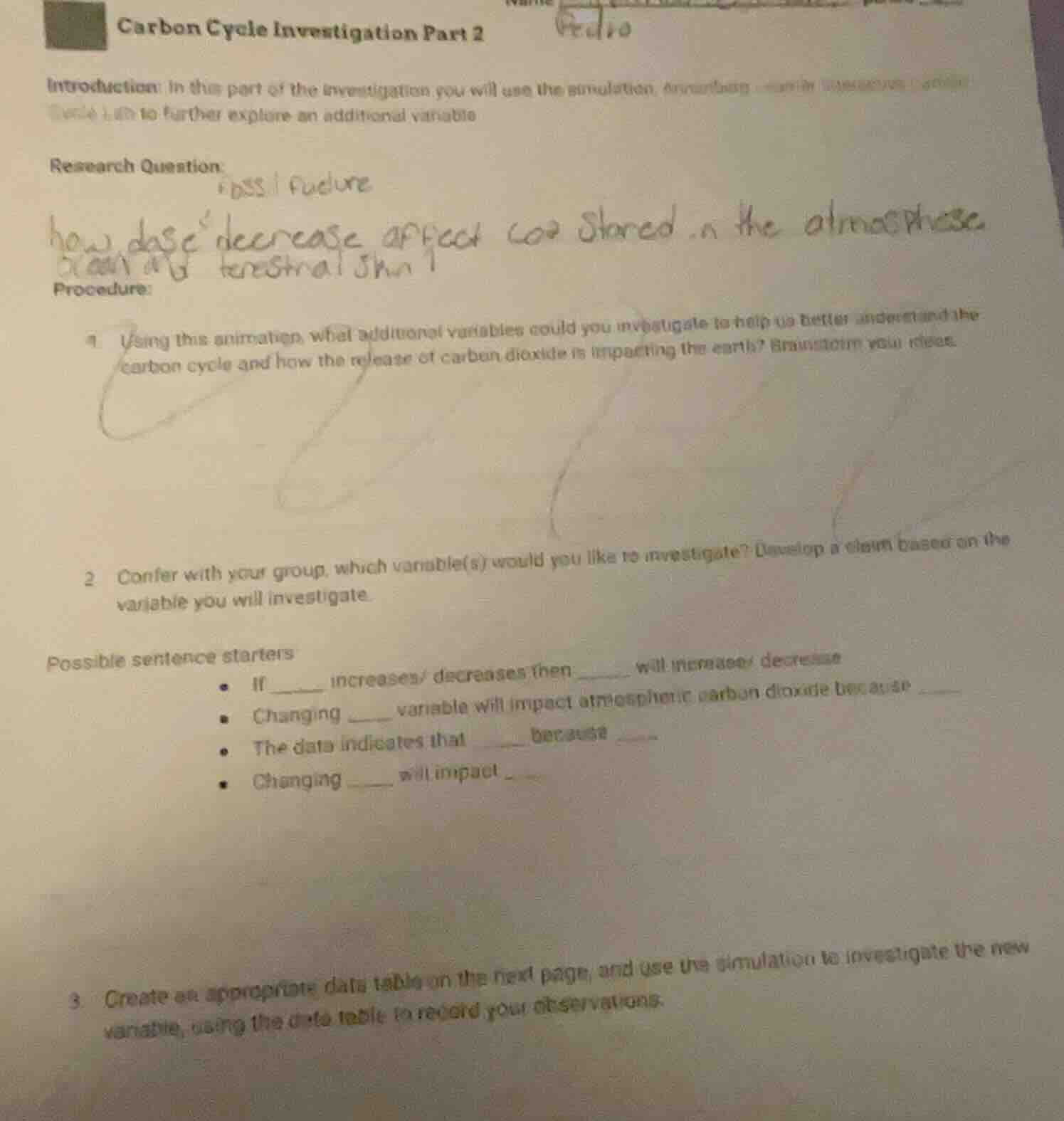 carbon cycle investigation part 2 name pedro introduction: in this part…