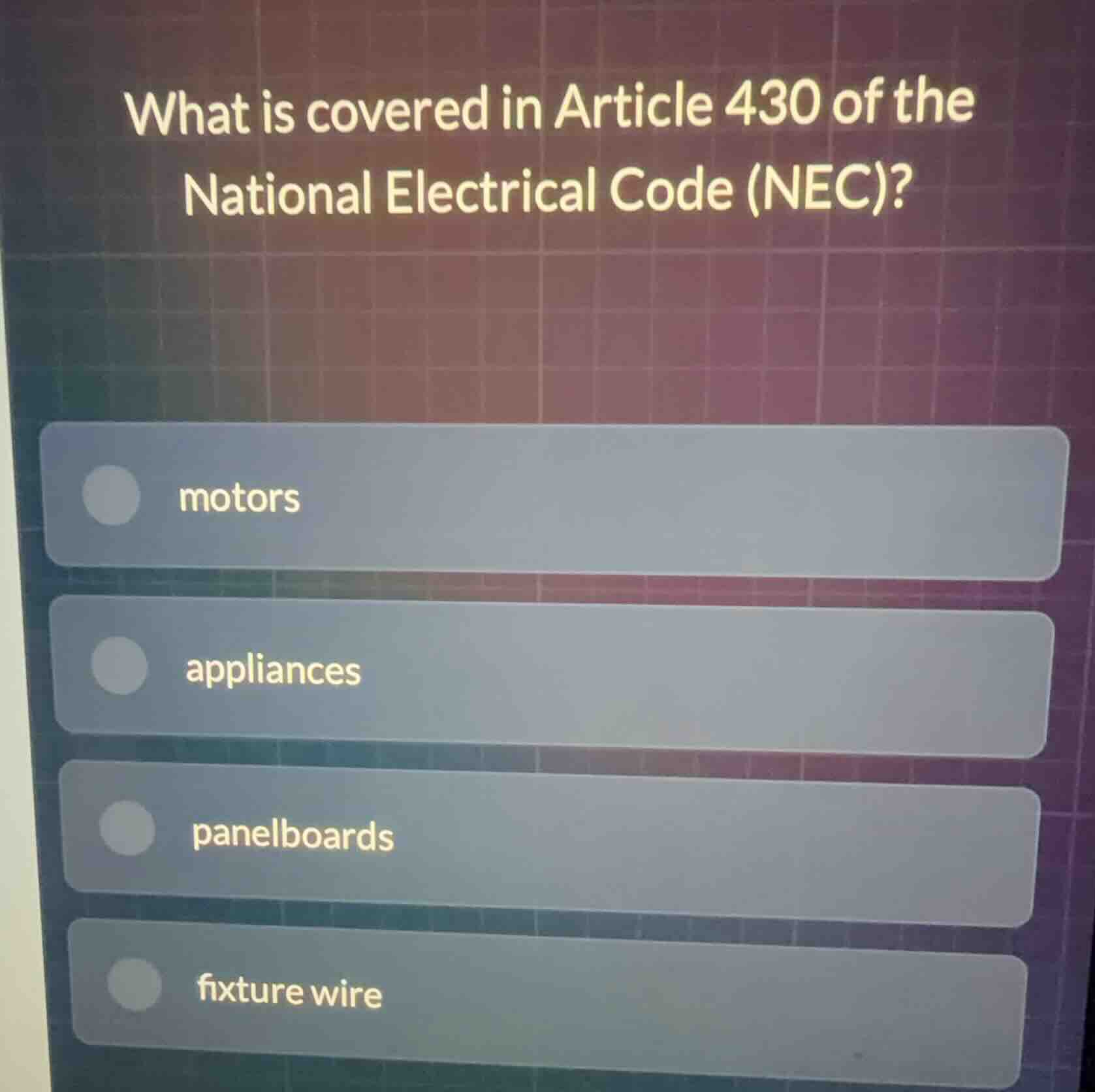 what is covered in article 430 of the national electrical code (nec)? m…
