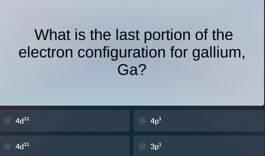 what is the last portion of the electron configuration for gallium, ga?…
