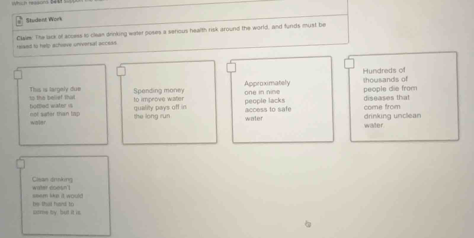 which reasons best supportstudent workclaim: the lack of access to clea…