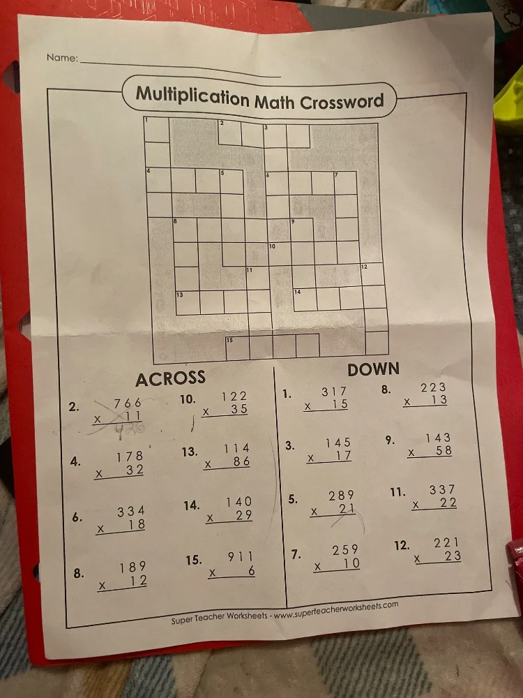 name: multiplication math crossword across 2. $\begin{array}{r} 766\\ ×…