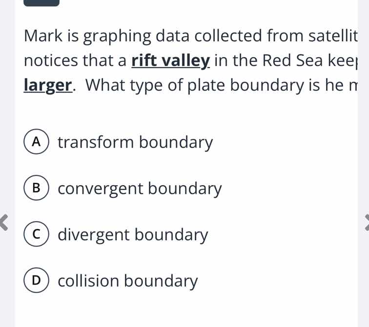 mark is graphing data collected from satellit notices that a rift valle…
