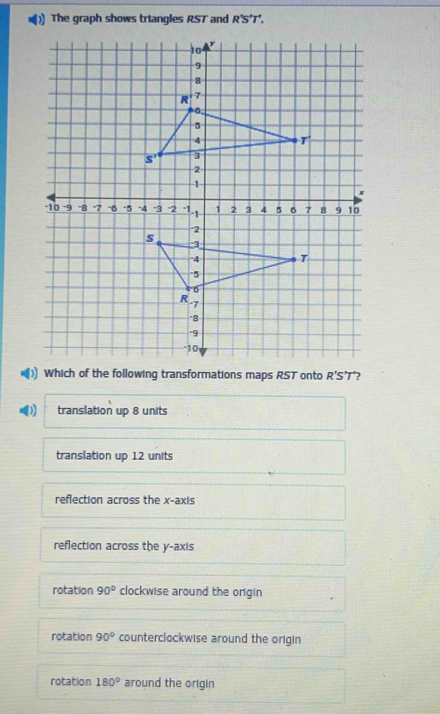 the graph shows triangles rst and rst. which of the following transform…