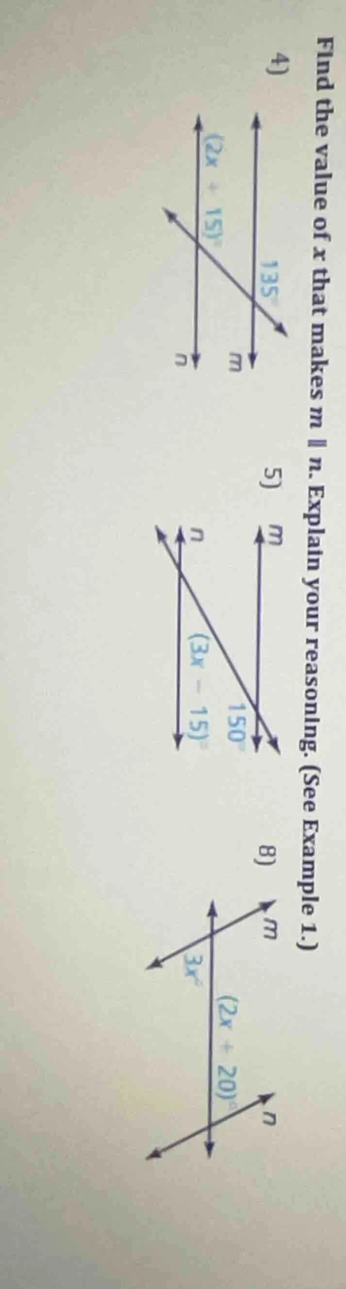 find the value of $x$ that makes $m \\parallel n$. explain your reasoni…