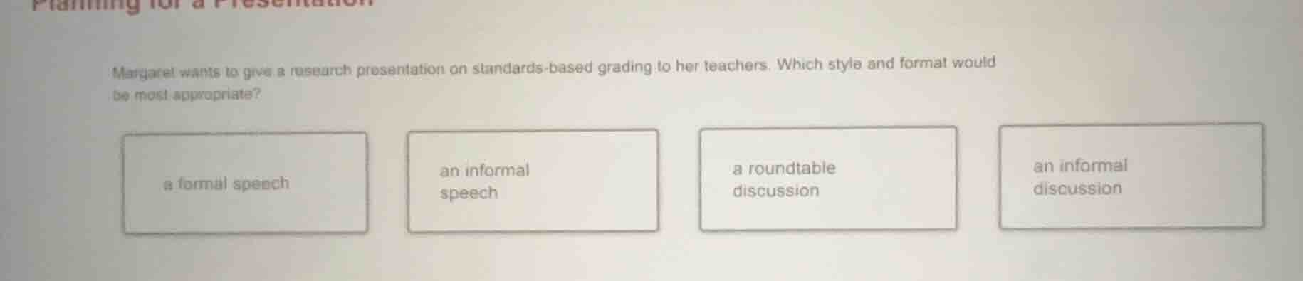 planning for a presentation margaret wants to give a research presentat…