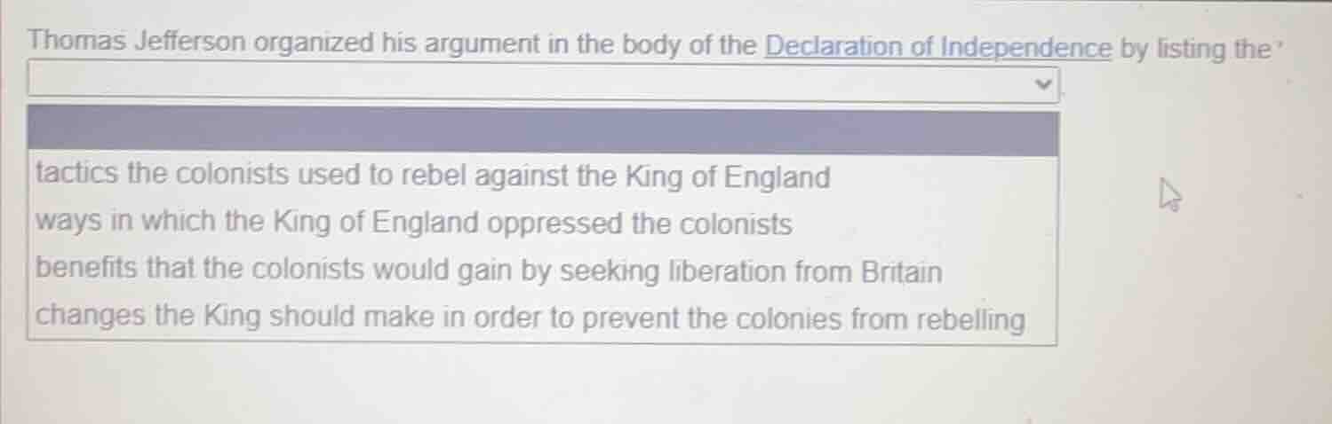 thomas jefferson organized his argument in the body of the declaration …