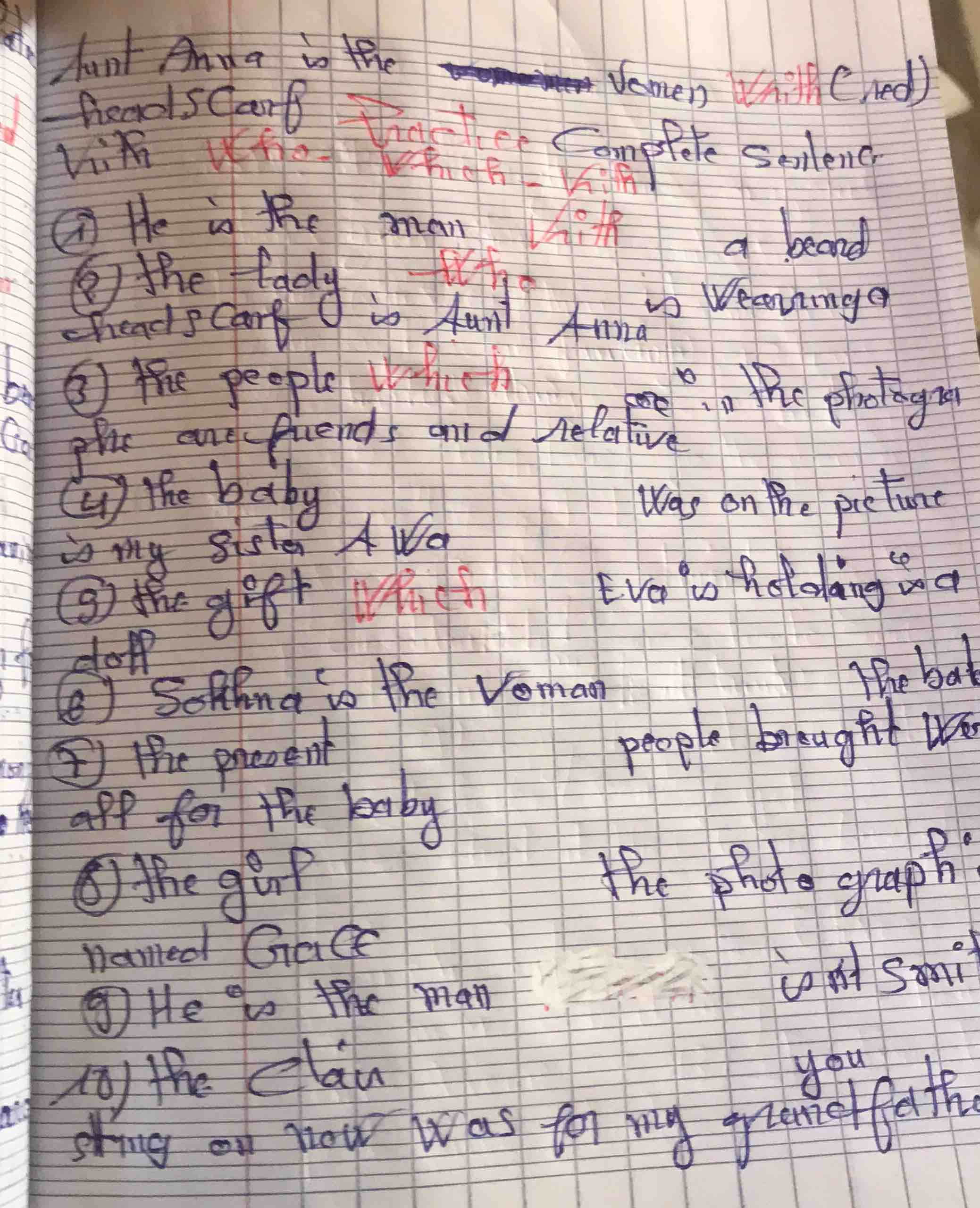 aunt anna is the woman (with red) headscarf practice complete sentenc w…