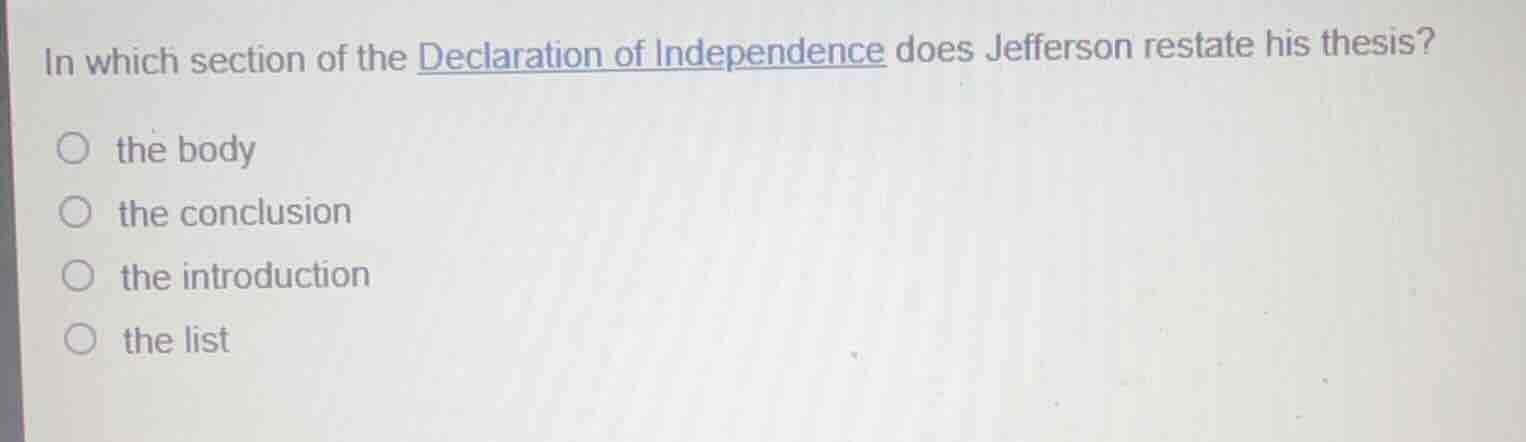 in which section of the declaration of independence does jefferson rest…