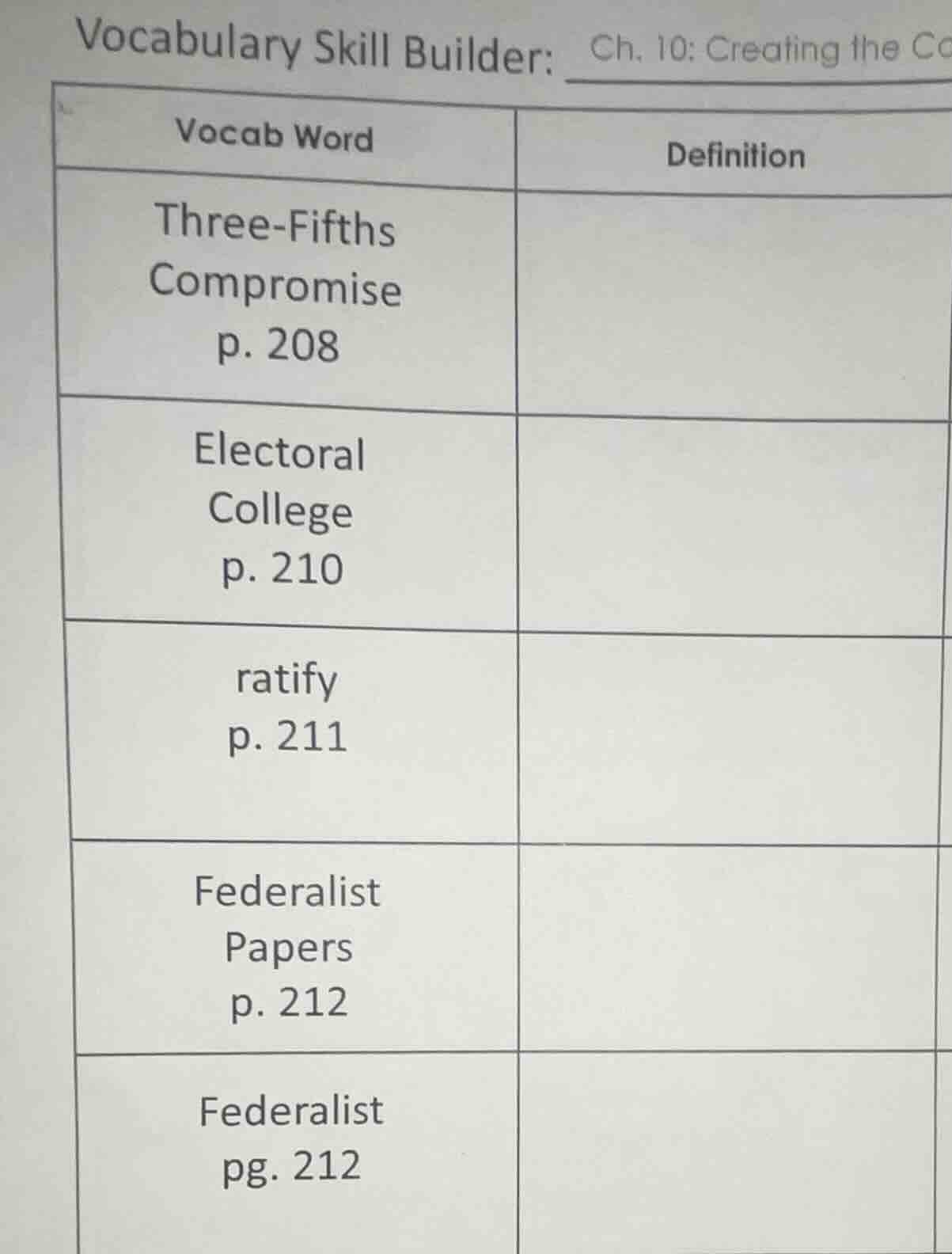 vocabulary skill builder: ch. 10: creating the co vocab word definition…