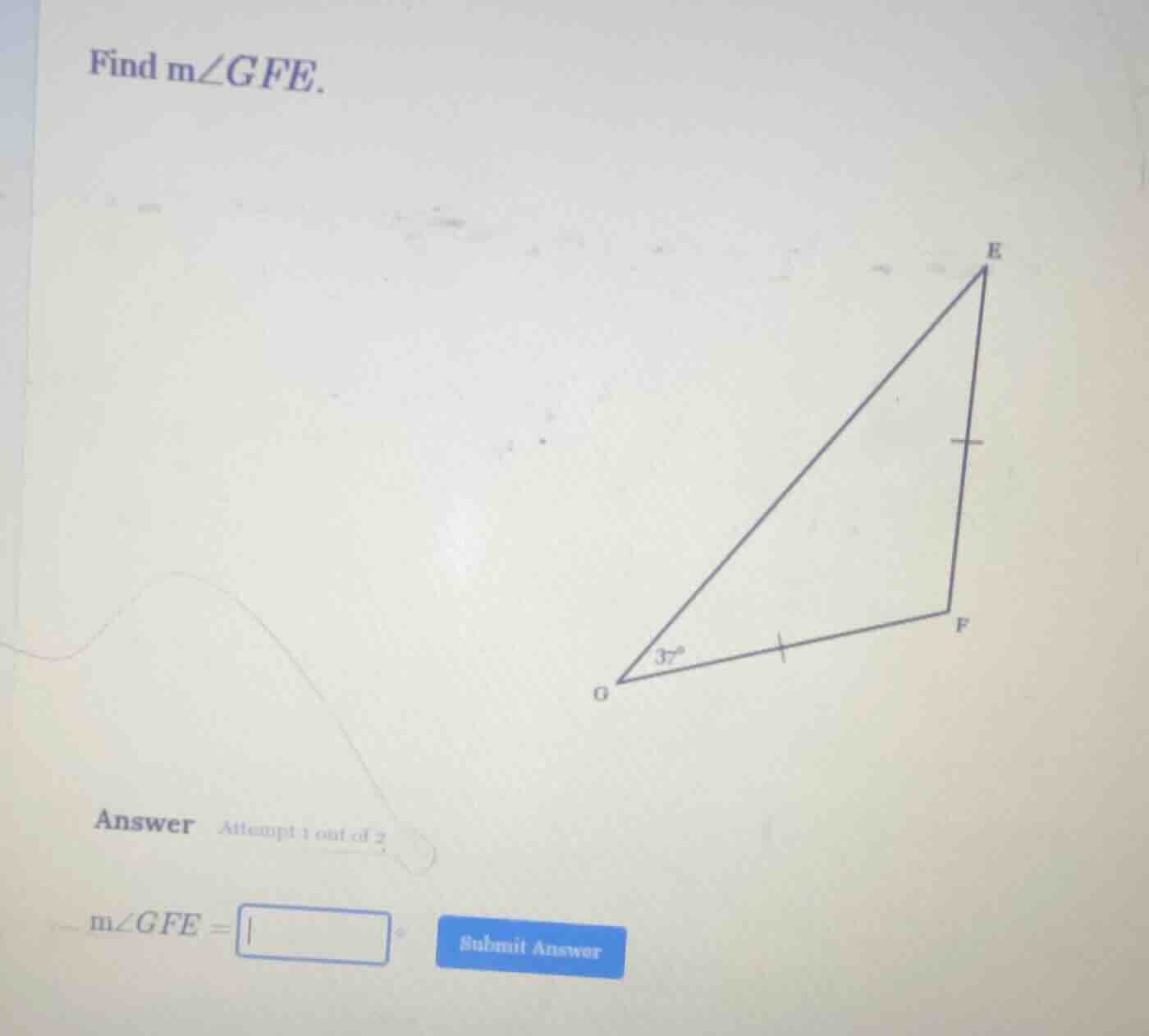 find $m\\angle gfe$. answer attempt 1 out of 2 $m\\angle gfe = \\square…