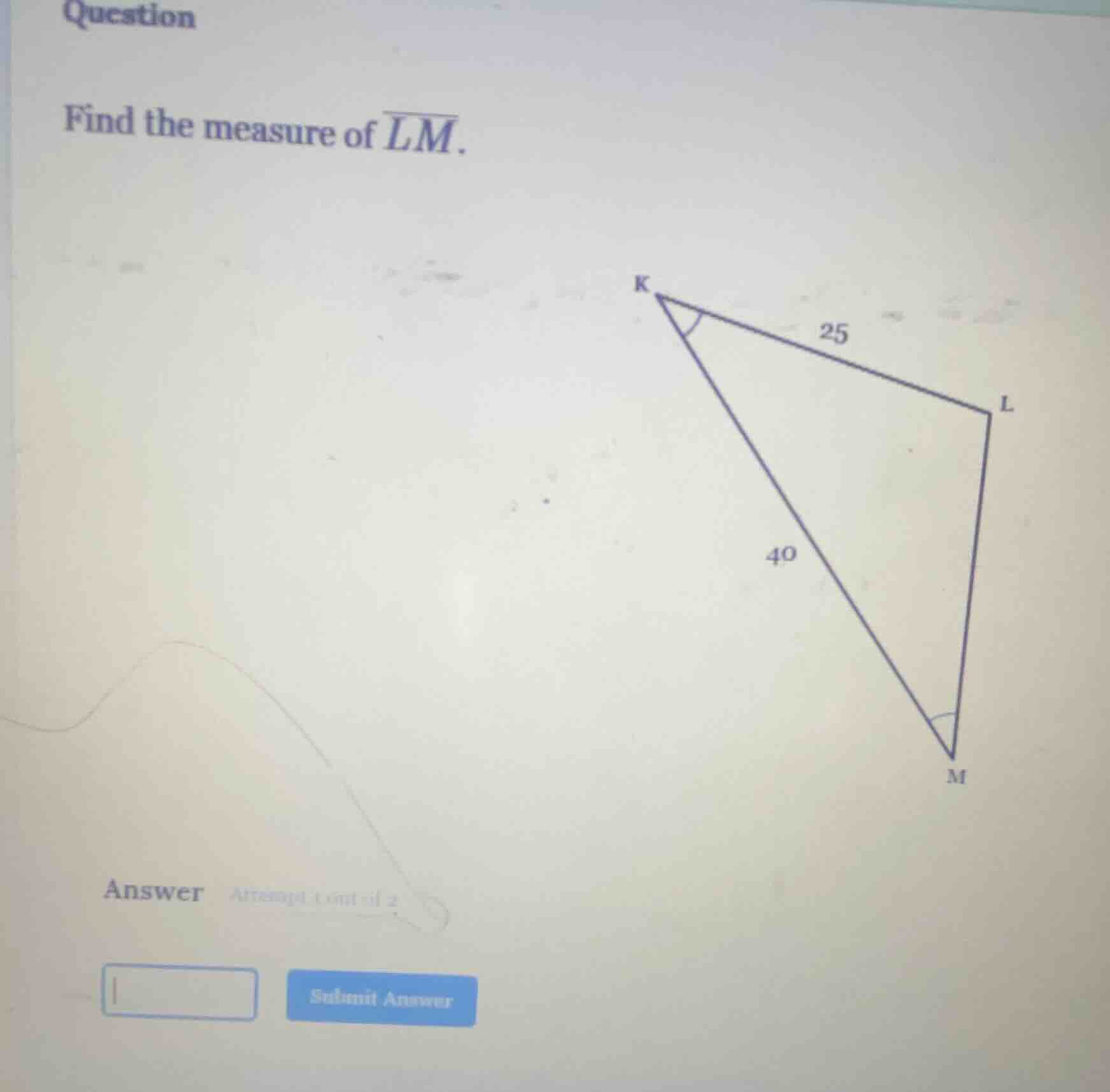 question find the measure of $overline{lm}$. answer attempt 1 out of 2 …
