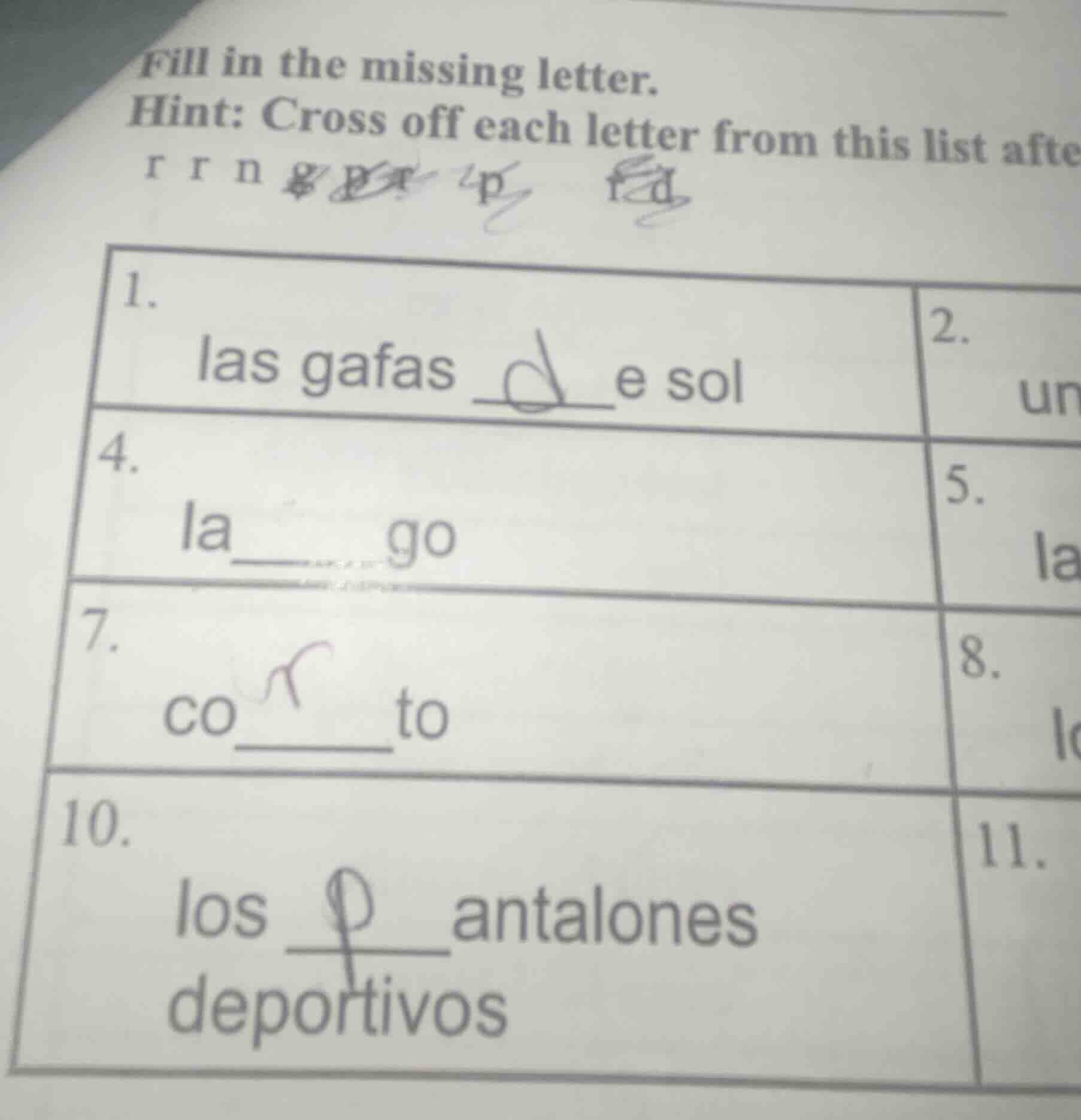 fill in the missing letter. hint: cross off each letter from this list …