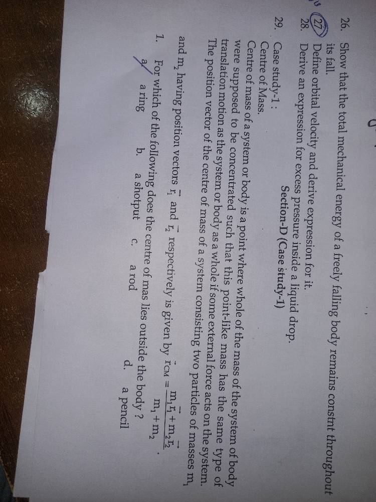 26. show that the total mechanical energy of a freely falling body rema…