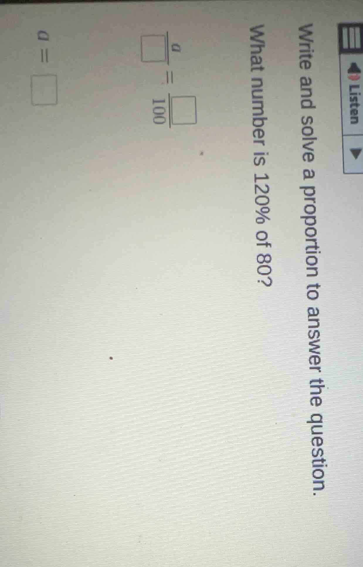 write and solve a proportion to answer the question. what number is 120…