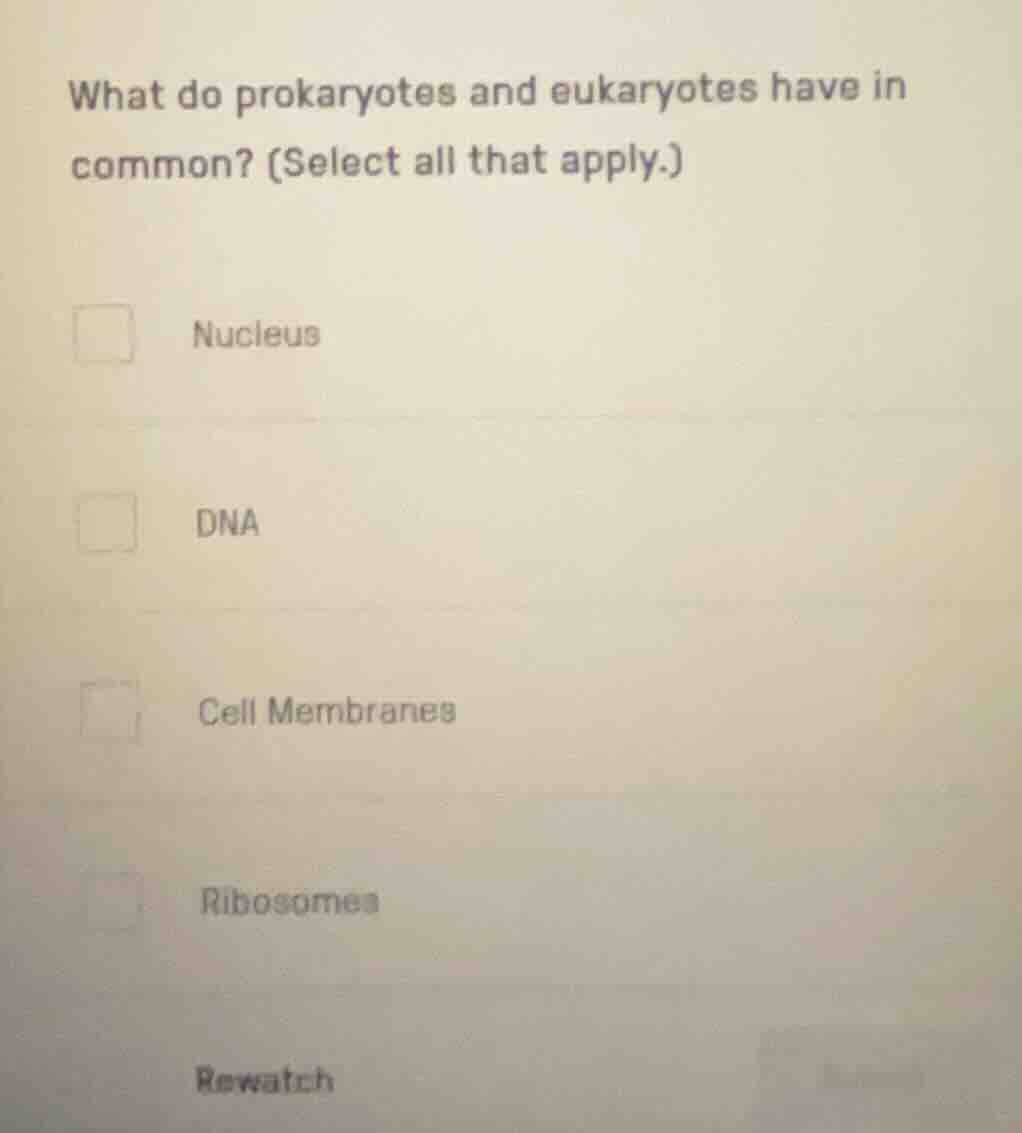 what do prokaryotes and eukaryotes have in common? (select all that app…