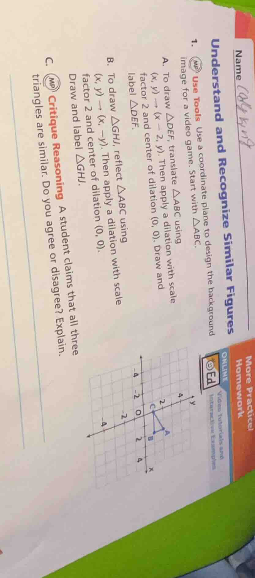 nameunderstand and recognize similar figures1. use tools use a coordina…