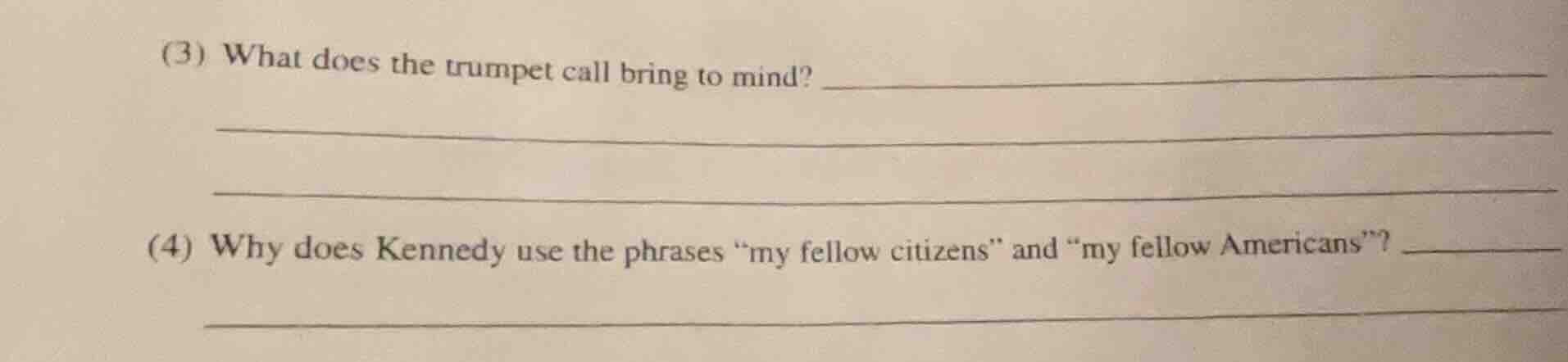 (3) what does the trumpet call bring to mind? (4) why does kennedy use …
