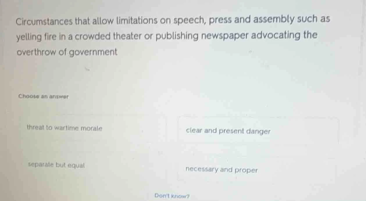circumstances that allow limitations on speech, press and assembly such…