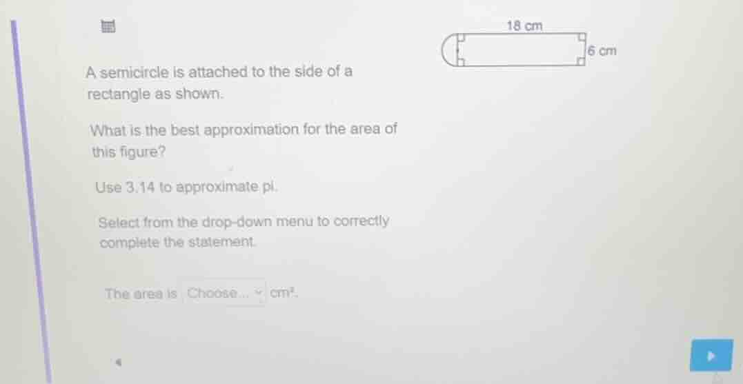 a semicircle is attached to the side of a rectangle as shown. what is t…