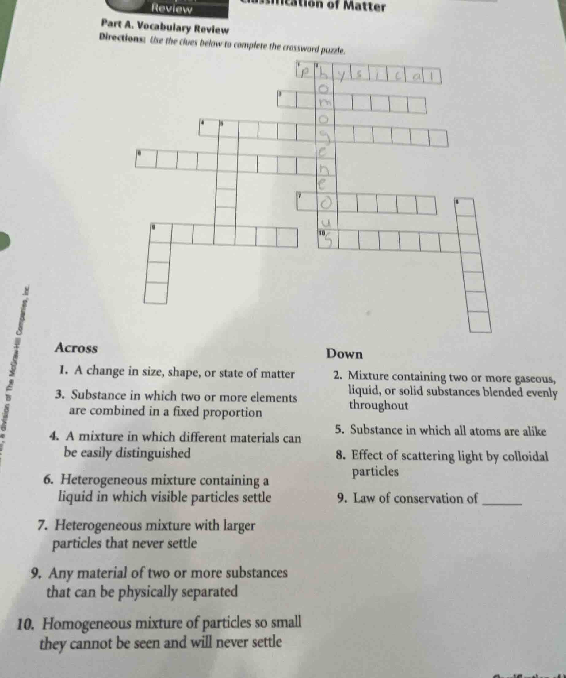 reviewpart a. vocabulary reviewdirections: use the clues below to compl…
