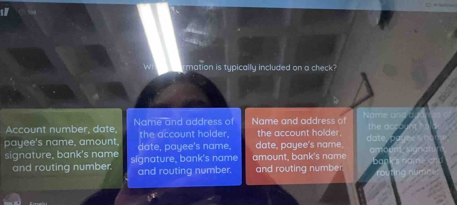 what information is typically included on a check?account number, date,…