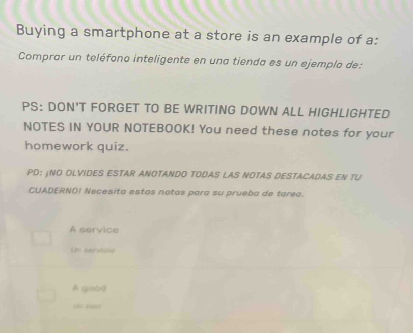 buying a smartphone at a store is an example of a: comprar un teléfono …