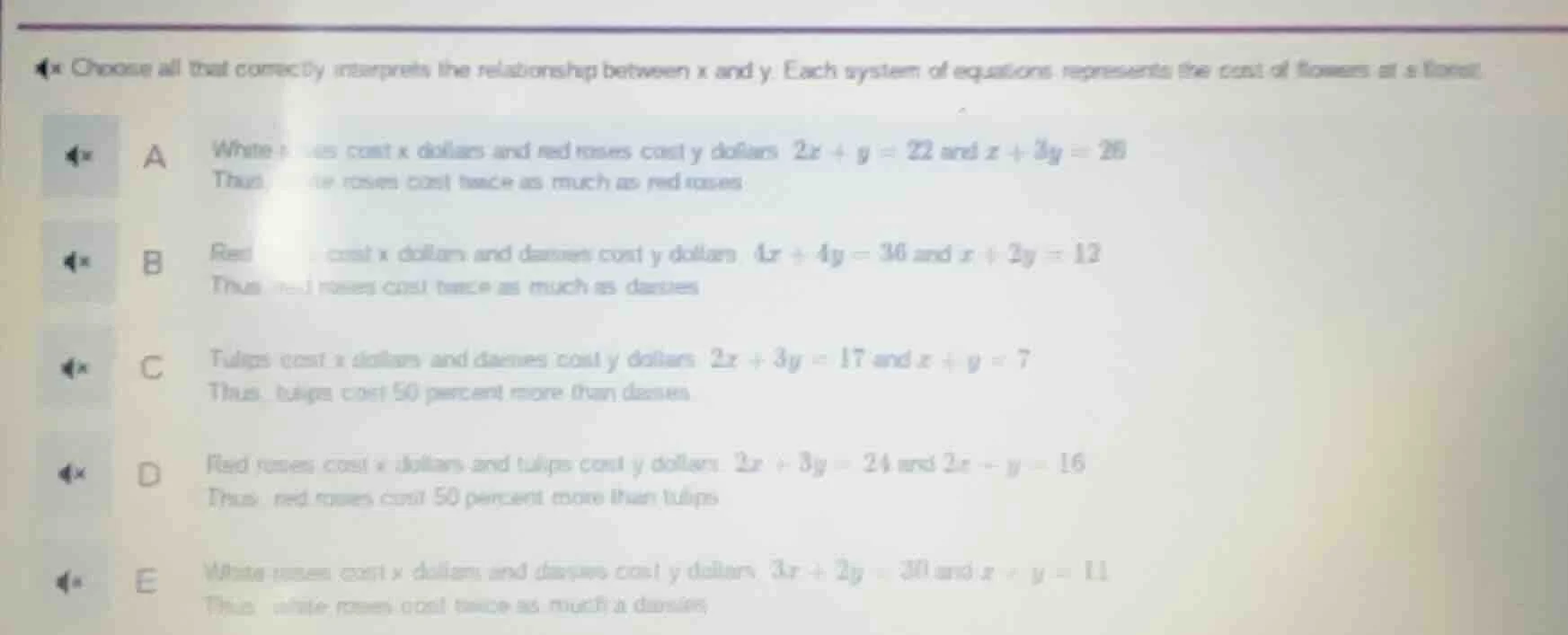 choose all that correctly interprets the relationship between x and y. …