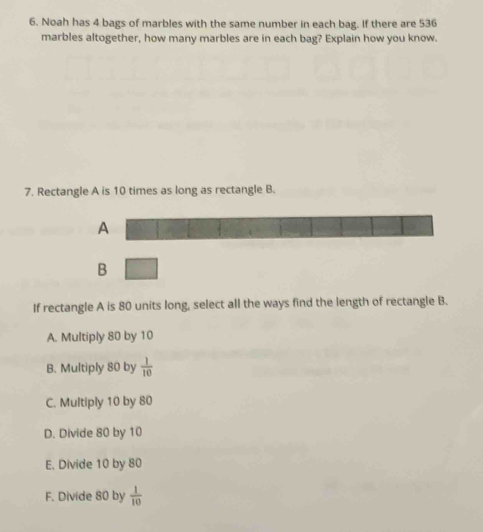 6. noah has 4 bags of marbles with the same number in each bag. if ther…