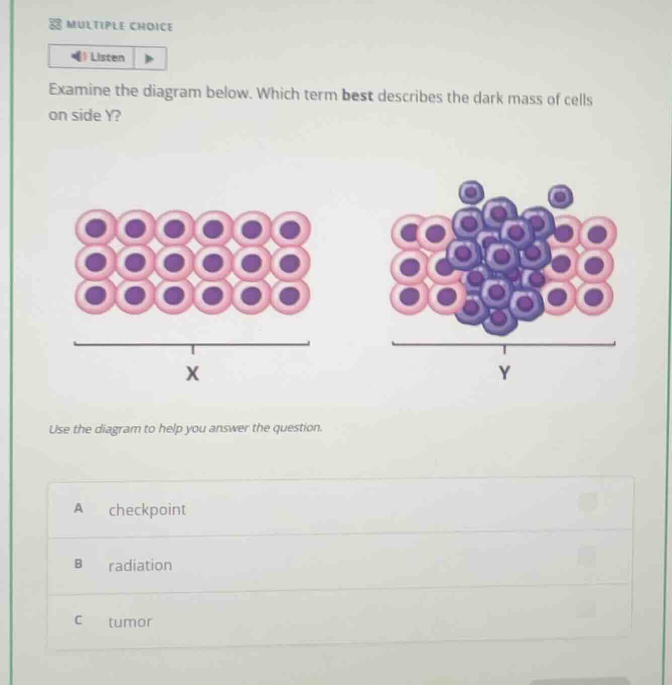 multiple choice listen examine the diagram below. which term best descr…